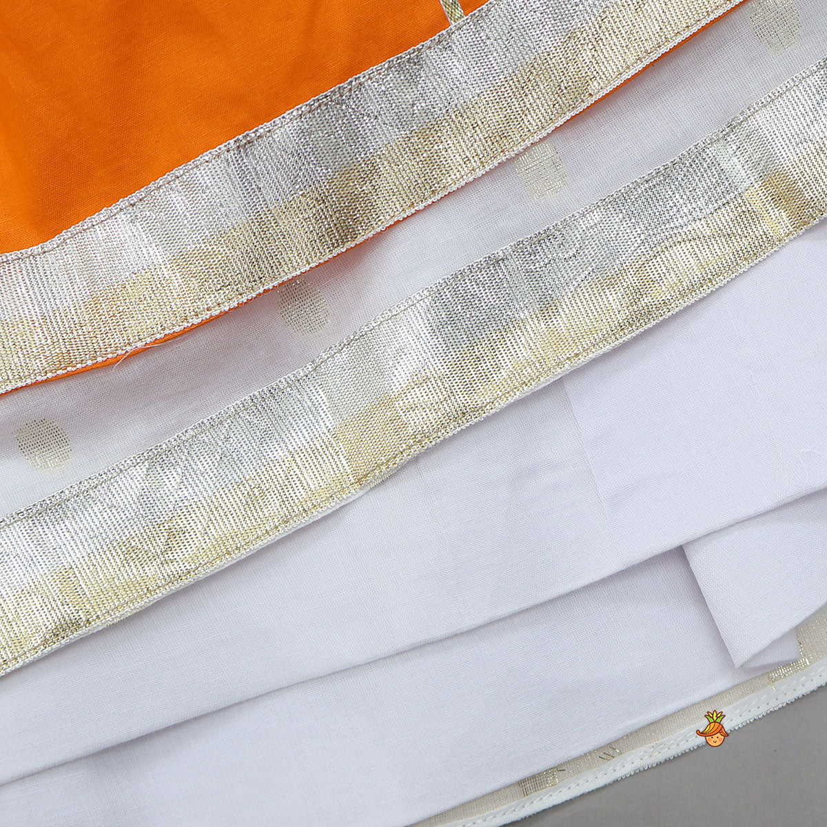 Lotus Applique Work Cotton Crop Top And Layered Lehenga With Dupatta And Matching Headband