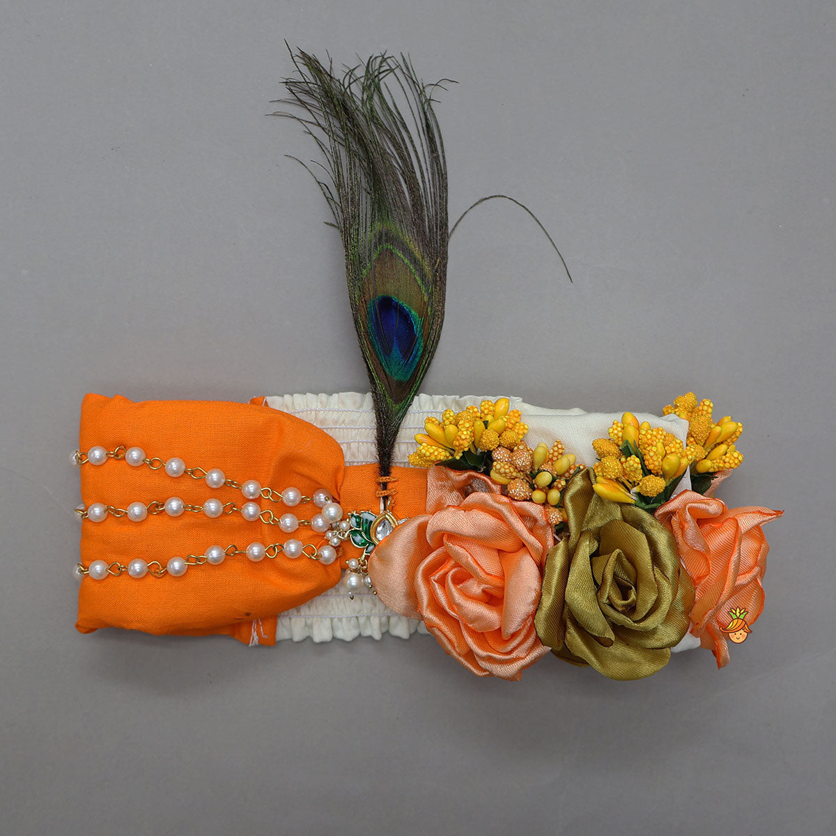Lotus Applique Work Cotton Crop Top And Layered Lehenga With Dupatta And Matching Headband