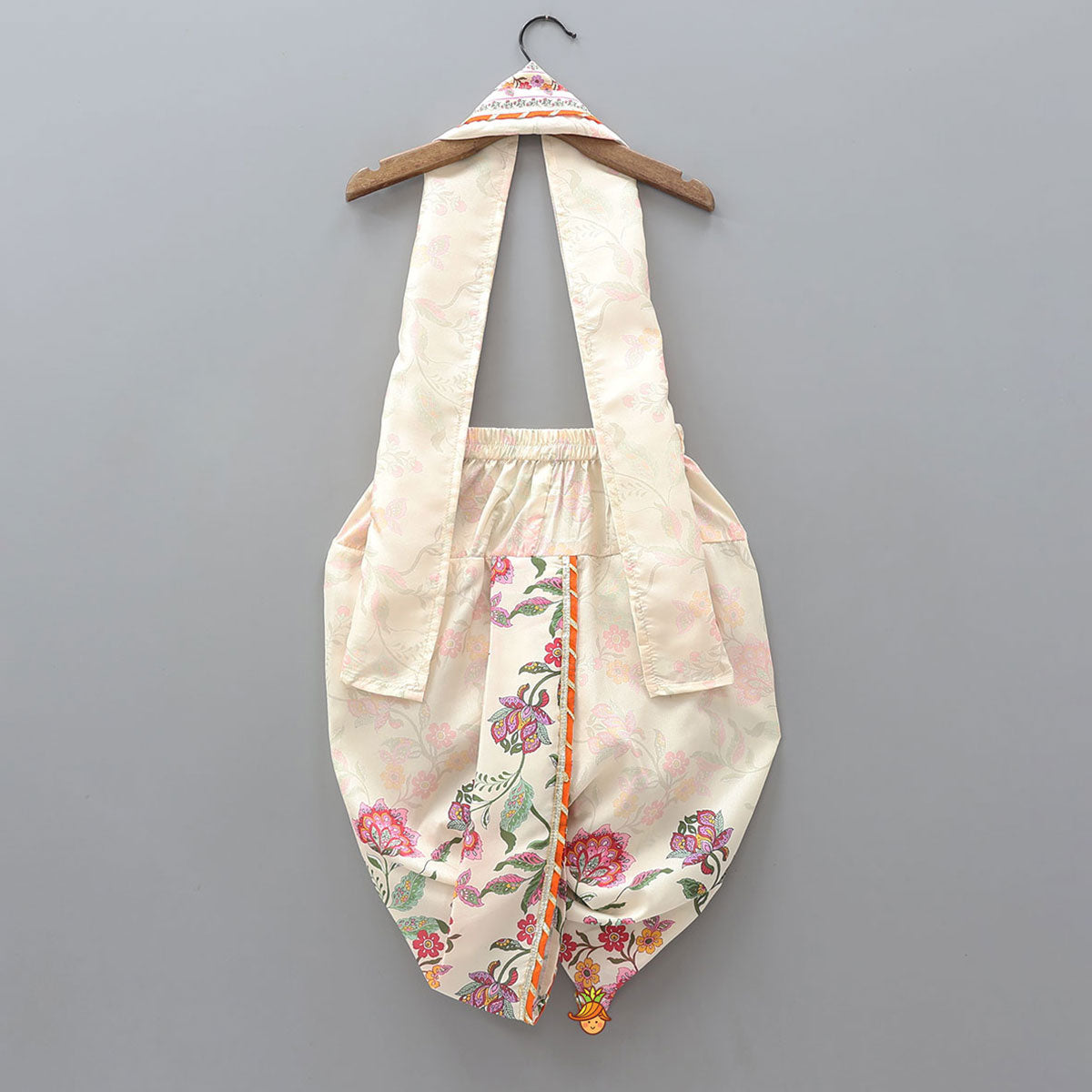 Festive Printed Dhoti With Printed Stole And Detachable Mor Pankh-Embellished Headband