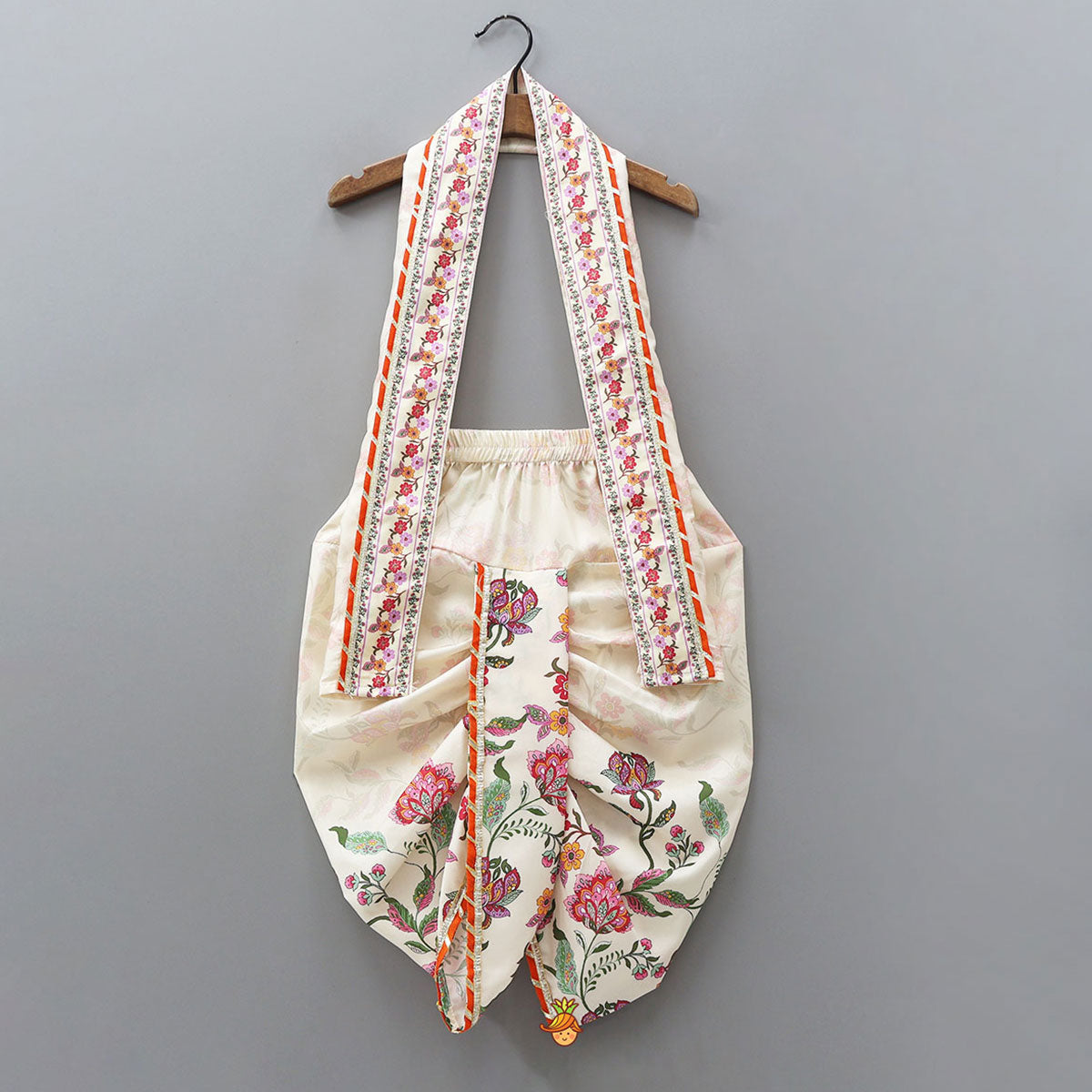 Festive Printed Dhoti With Printed Stole And Detachable Mor Pankh-Embellished Headband