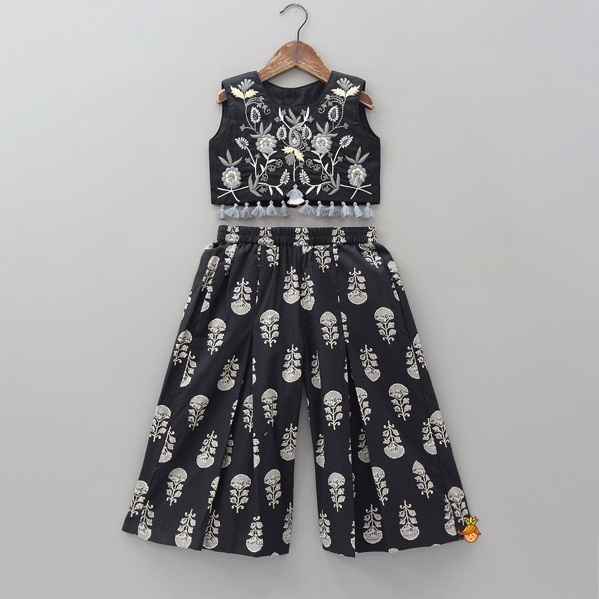 Floral Grace Embroidered Crop Top And Palazzo