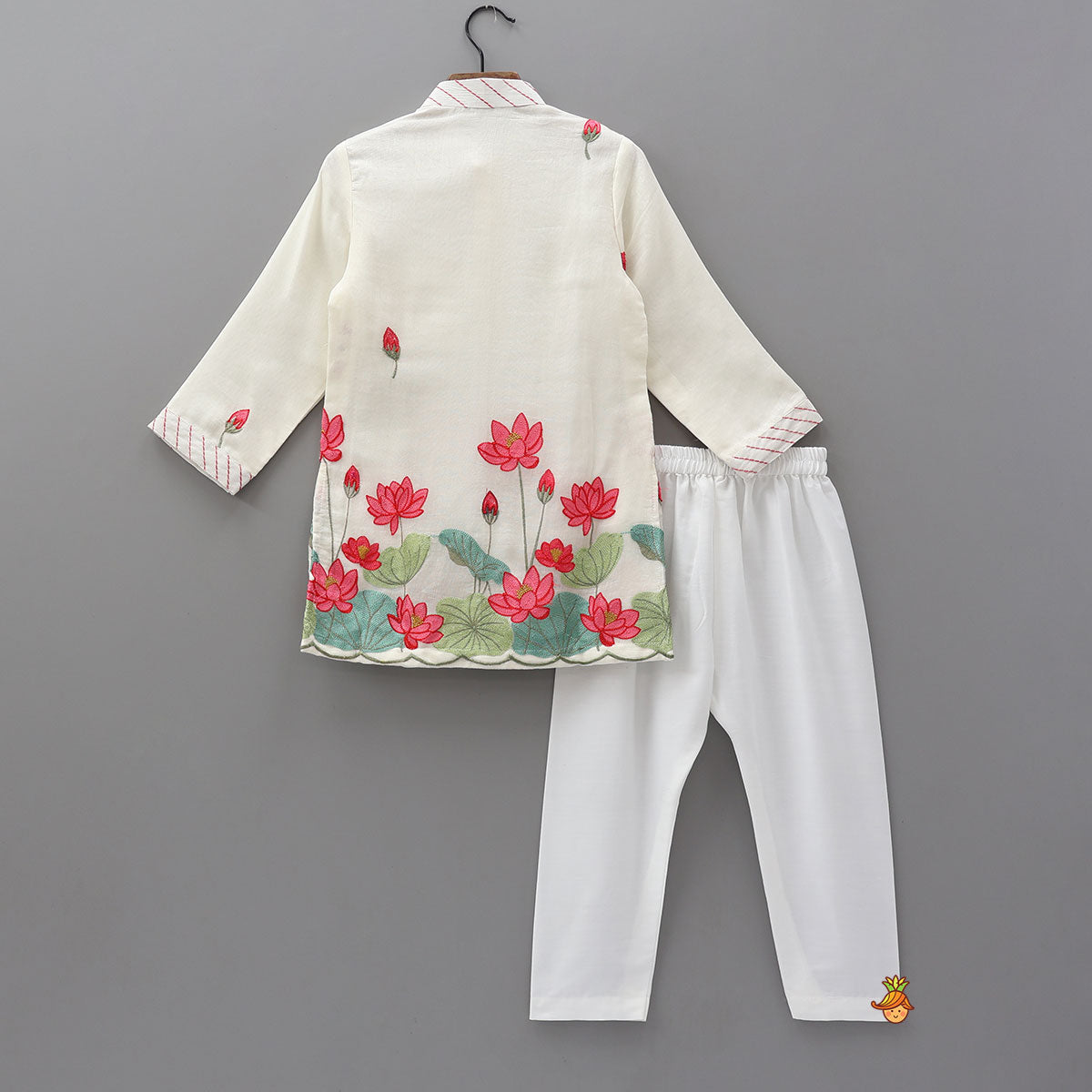 Lotus, Buds and Leaves Motif Embroidered Kurta And Pyjama