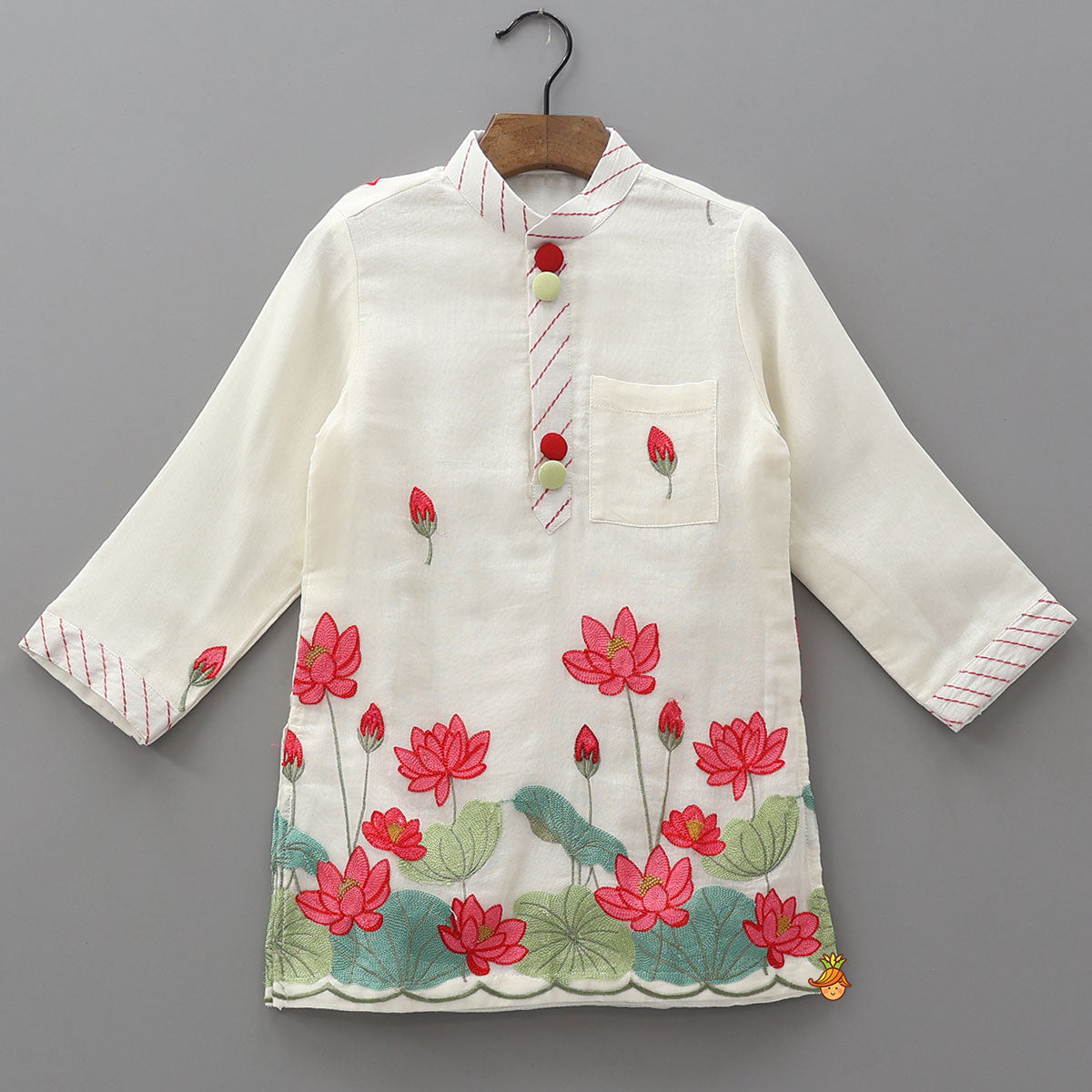 Lotus, Buds and Leaves Motif Embroidered Kurta And Pyjama