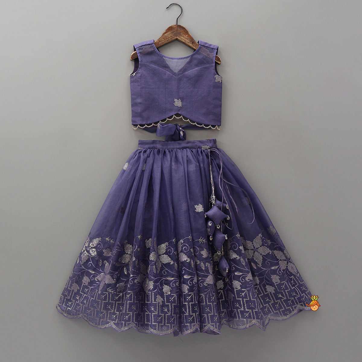 Organza Top And Lehenga With Tassels Detailing