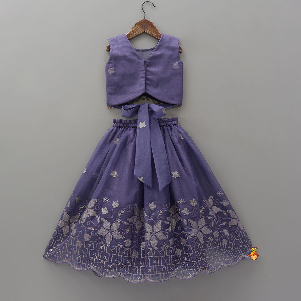 Organza Top And Lehenga With Tassels Detailing