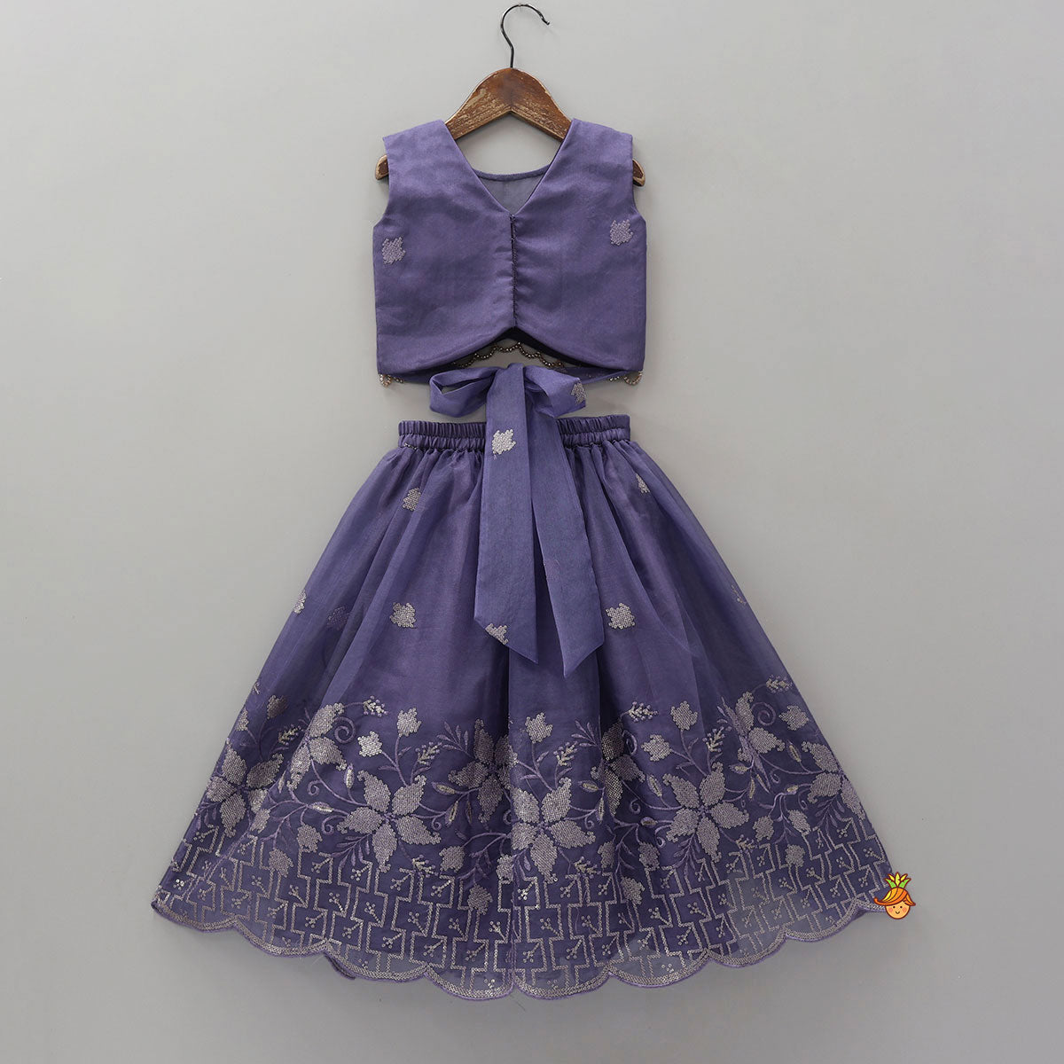 Organza Top And Lehenga With Tassels Detailing