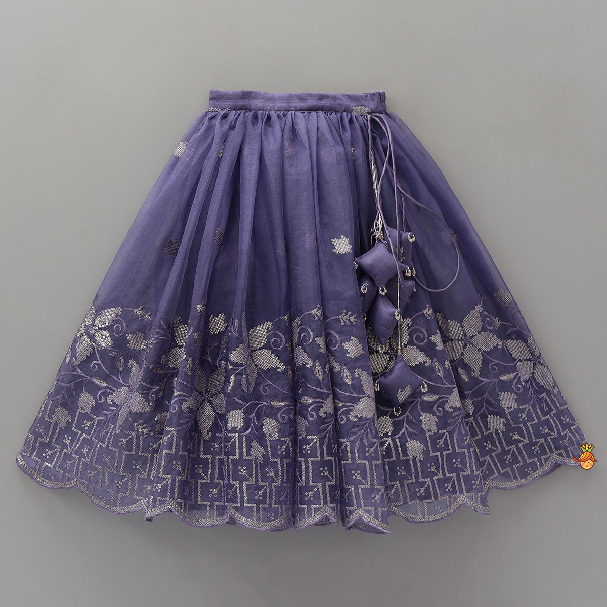 Organza Top And Lehenga With Tassels Detailing