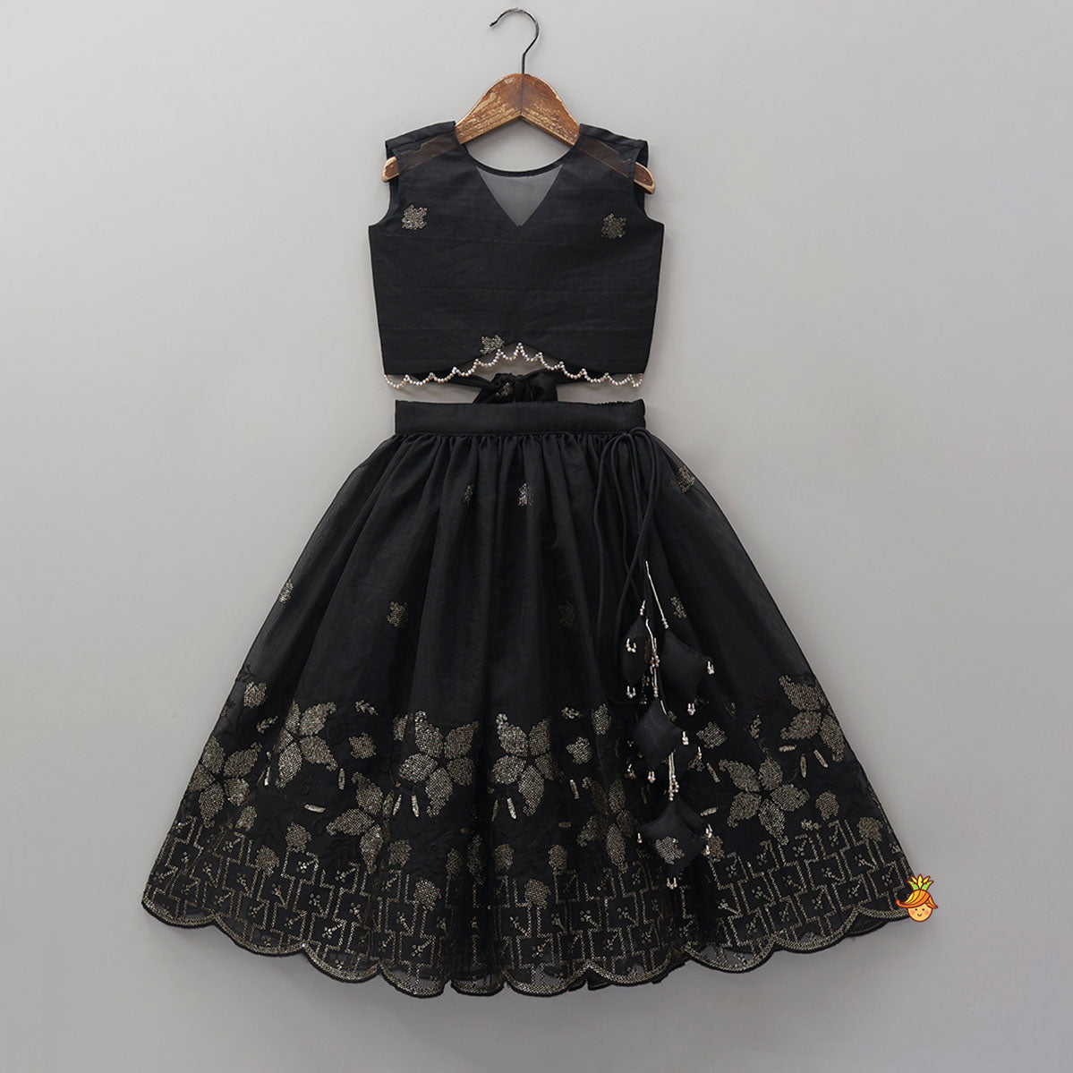 Exquisite Organza Top And Lehenga With Tassel Detailing