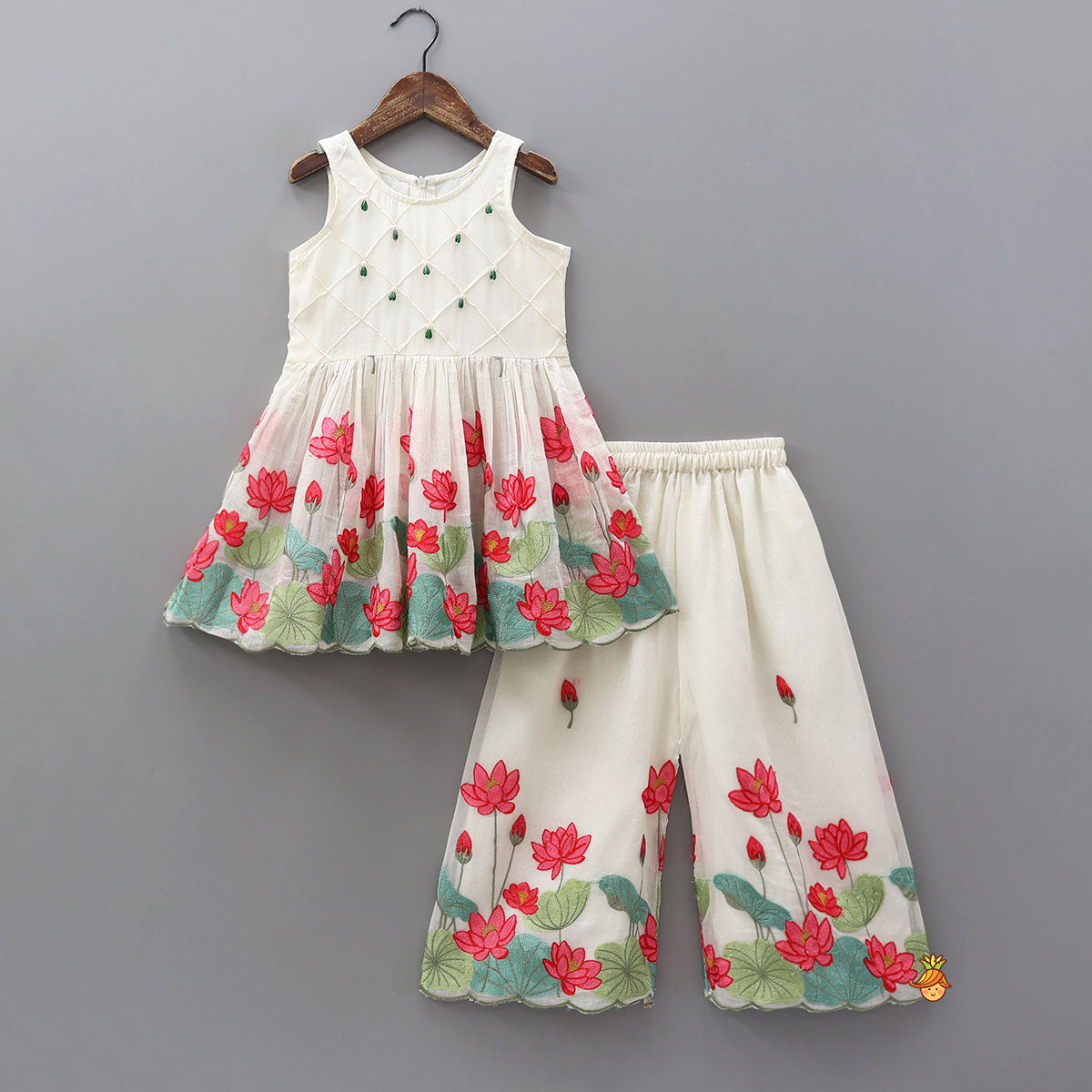 Lotus Embroidered Peplum Top With Palazzo