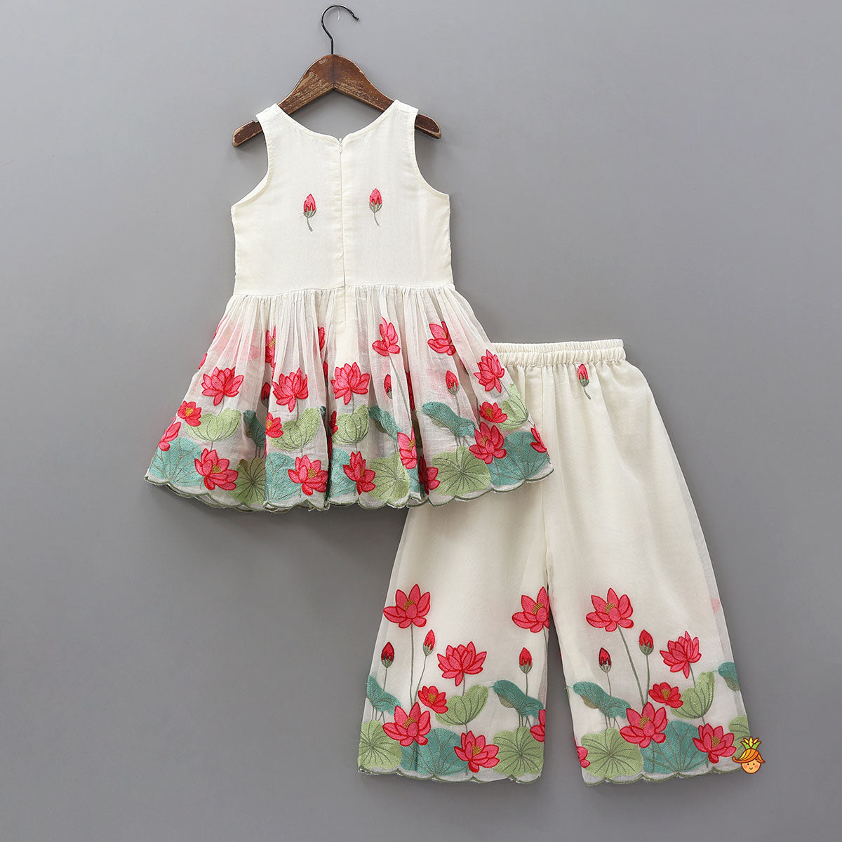 Lotus Embroidered Peplum Top With Palazzo