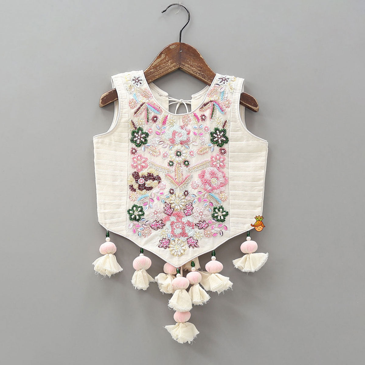 Tassel Detailed Floral Embroidered Top With Palazzo