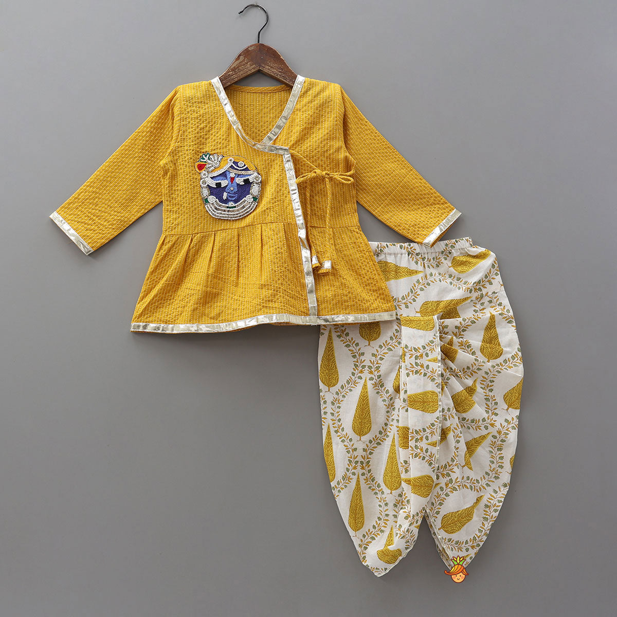 Hand Woven Patch Work Kurta And Dhoti With Matching Head Band