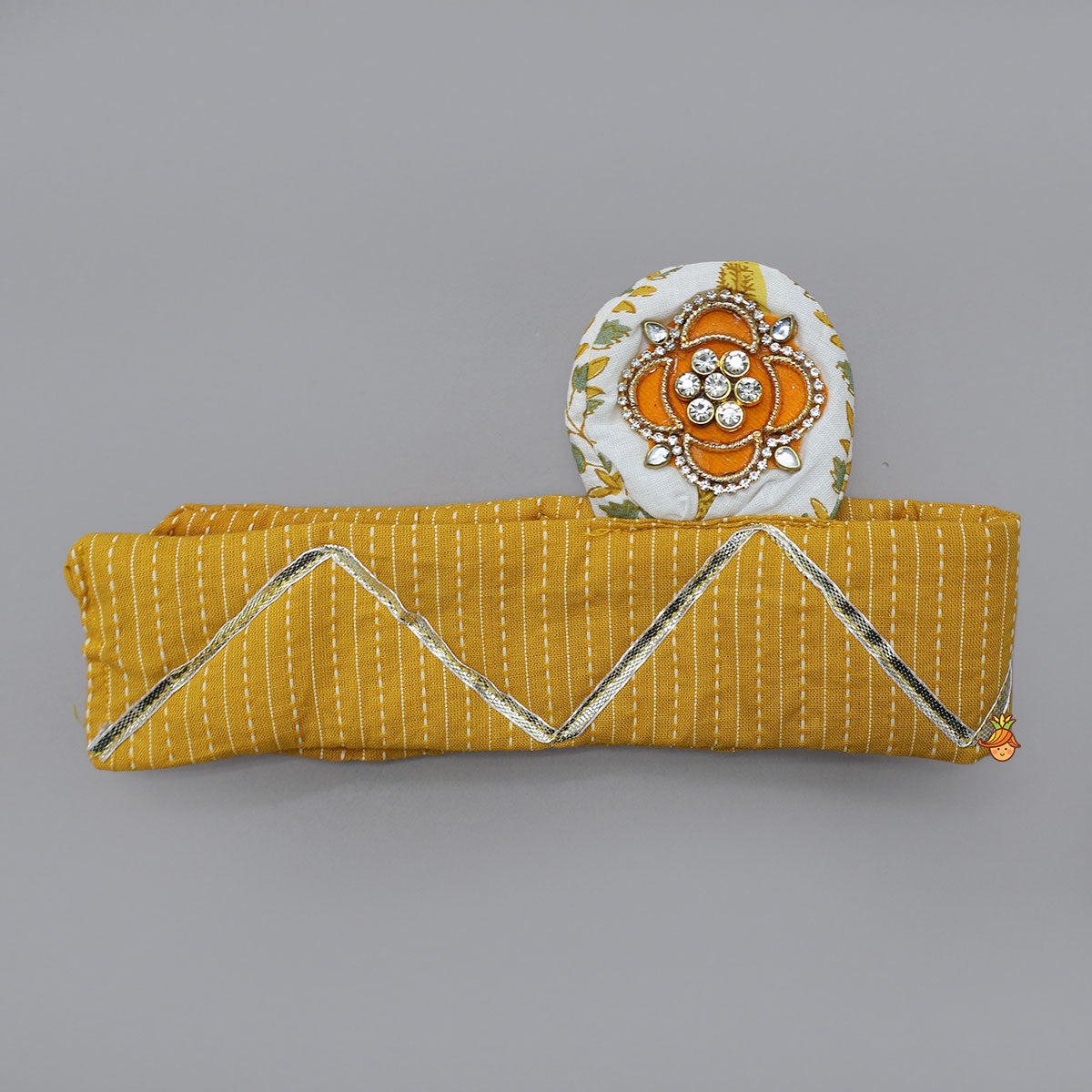 Hand Woven Patch Work Kurta And Dhoti With Matching Head Band