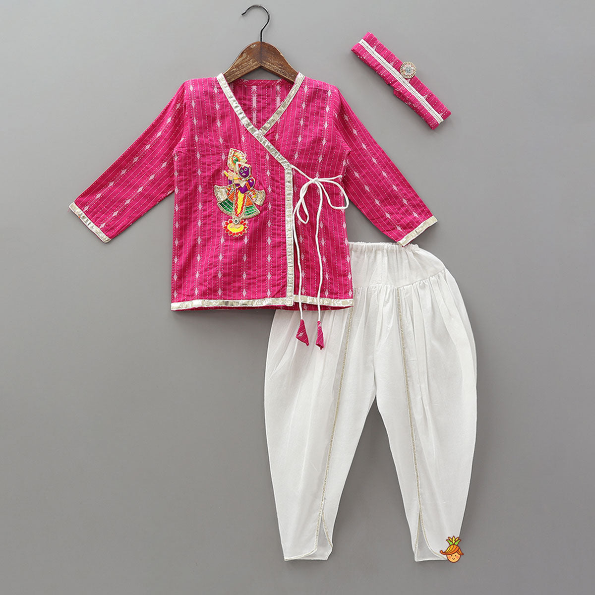 Krishna Hand Embroidered Kurta And Dhoti Style Pant With Matching Mukut