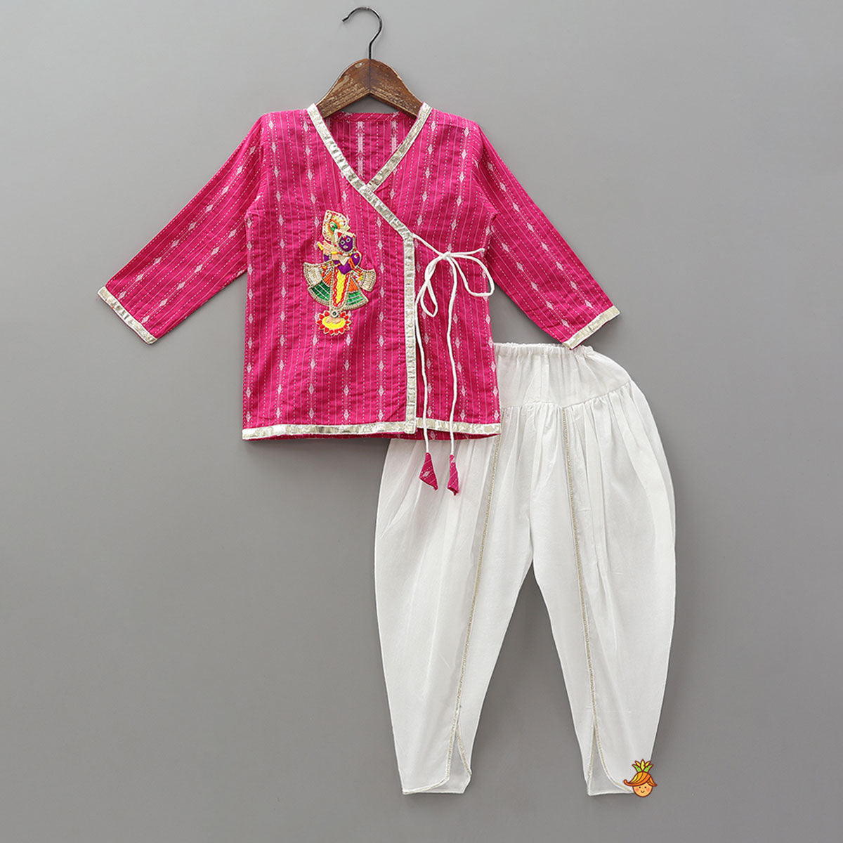 Krishna Hand Embroidered Kurta And Dhoti Style Pant With Matching Mukut
