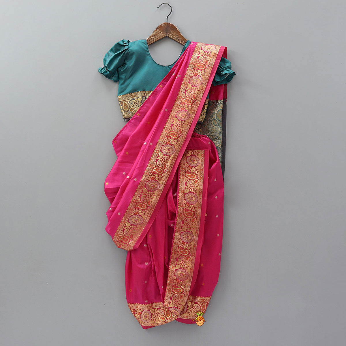 Pre Draped Nauvari Saree With Puff Sleeved Top