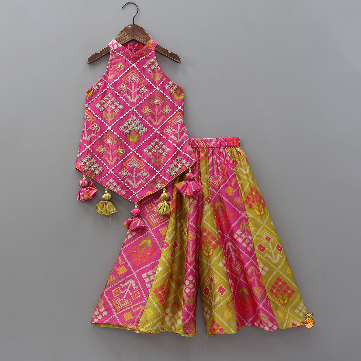 atola Inspired Embroidered Halter Top With Flared Palazzo