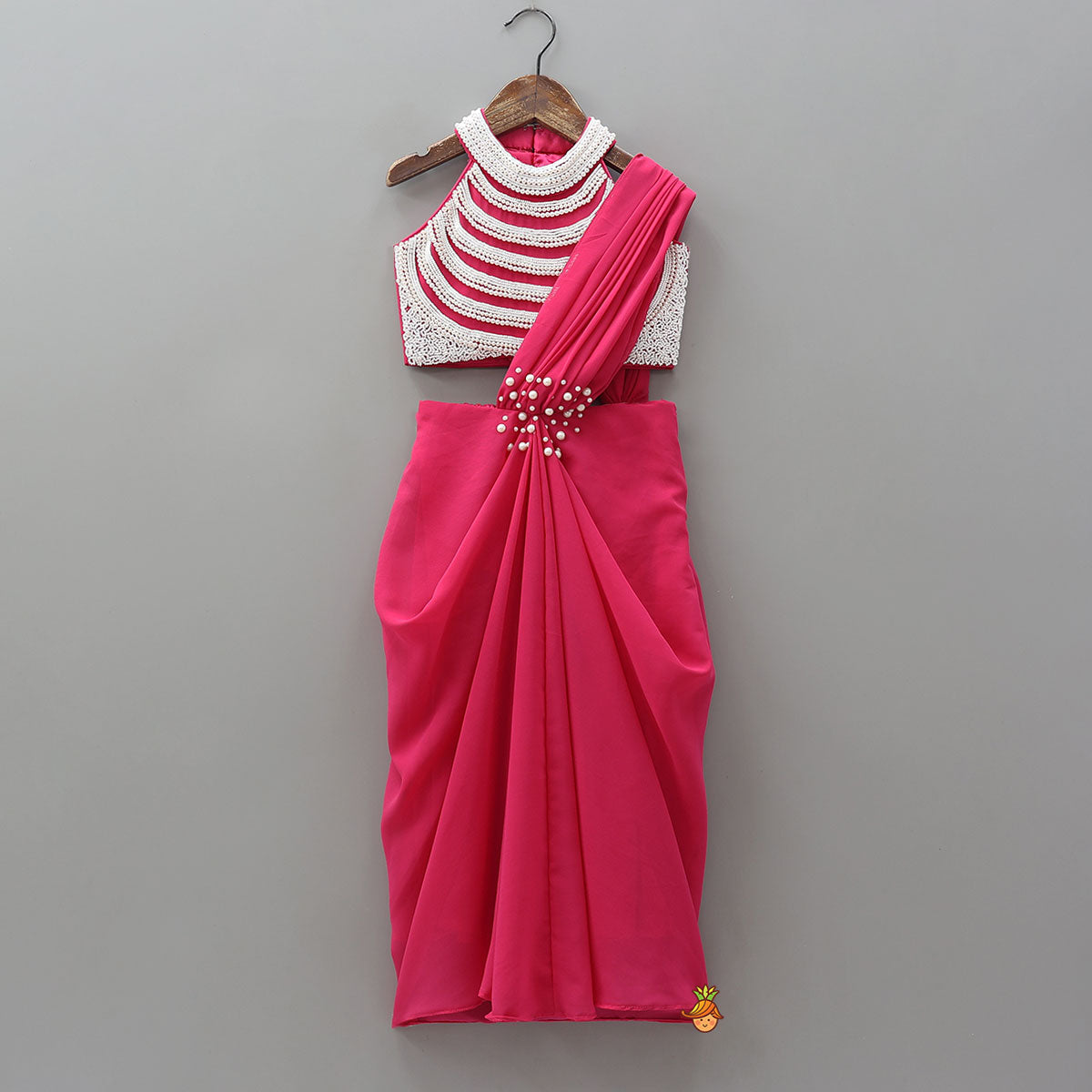 Elegant Faux Pearls Detailed Pre Draped Saree