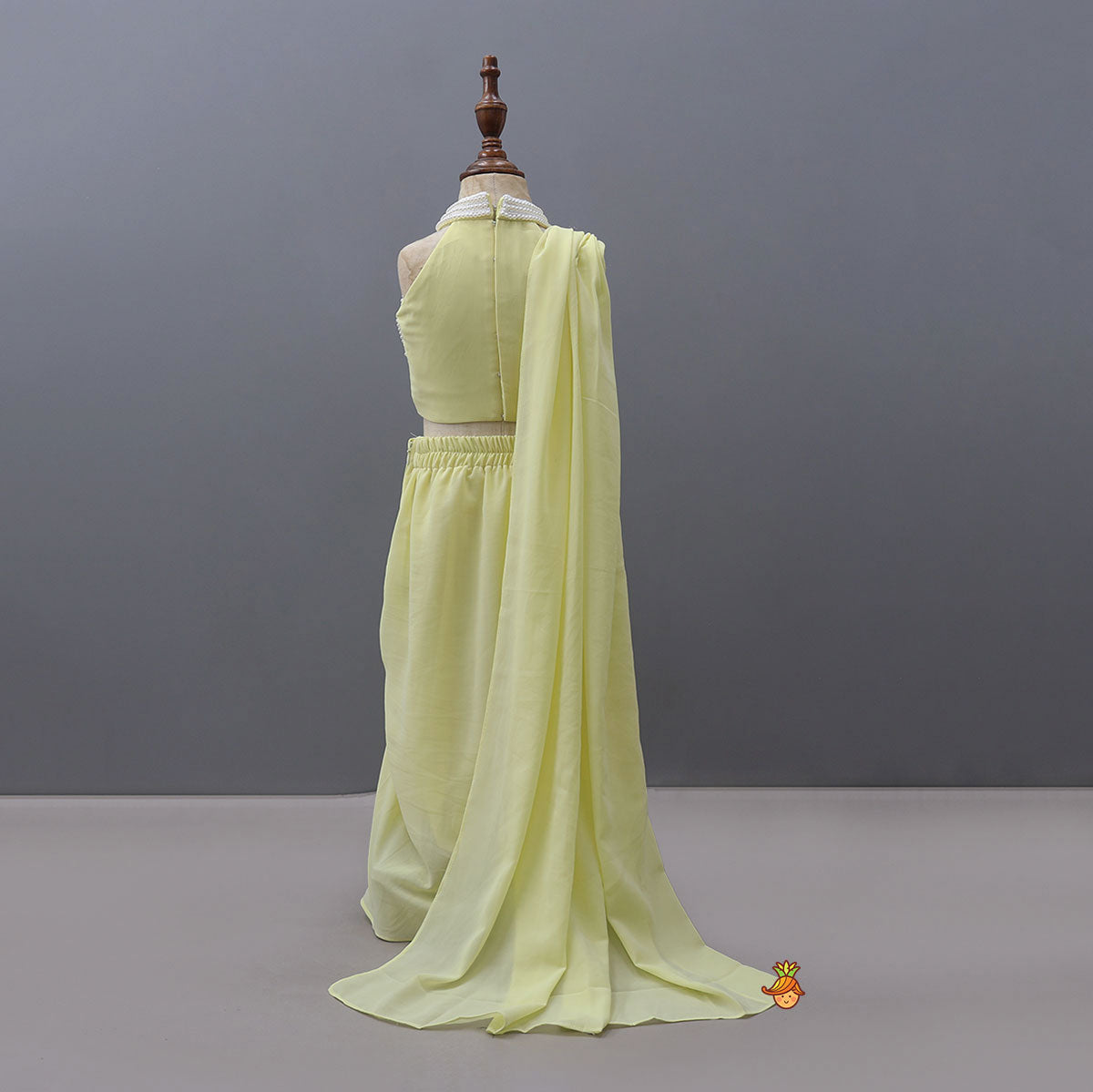 Graceful Faux Pearl Embellished Pre Draped Saree