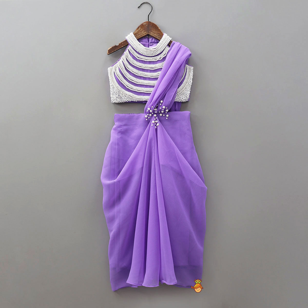 Gorgeous Faux Pearl Detailed Pre Draped Saree
