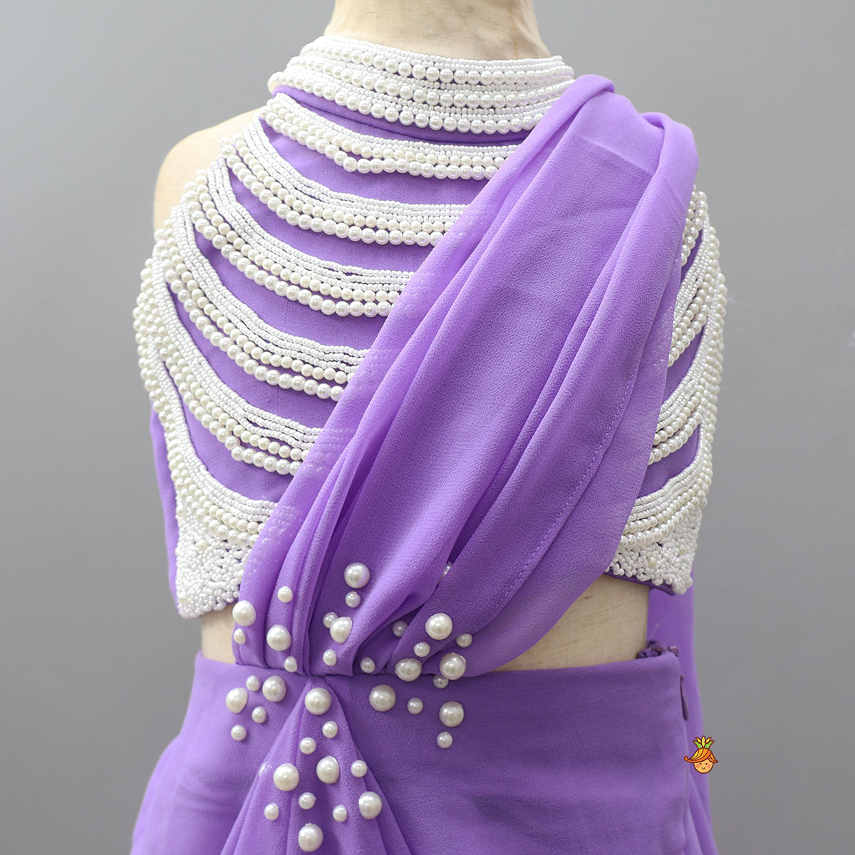 Gorgeous Faux Pearl Detailed Pre Draped Saree