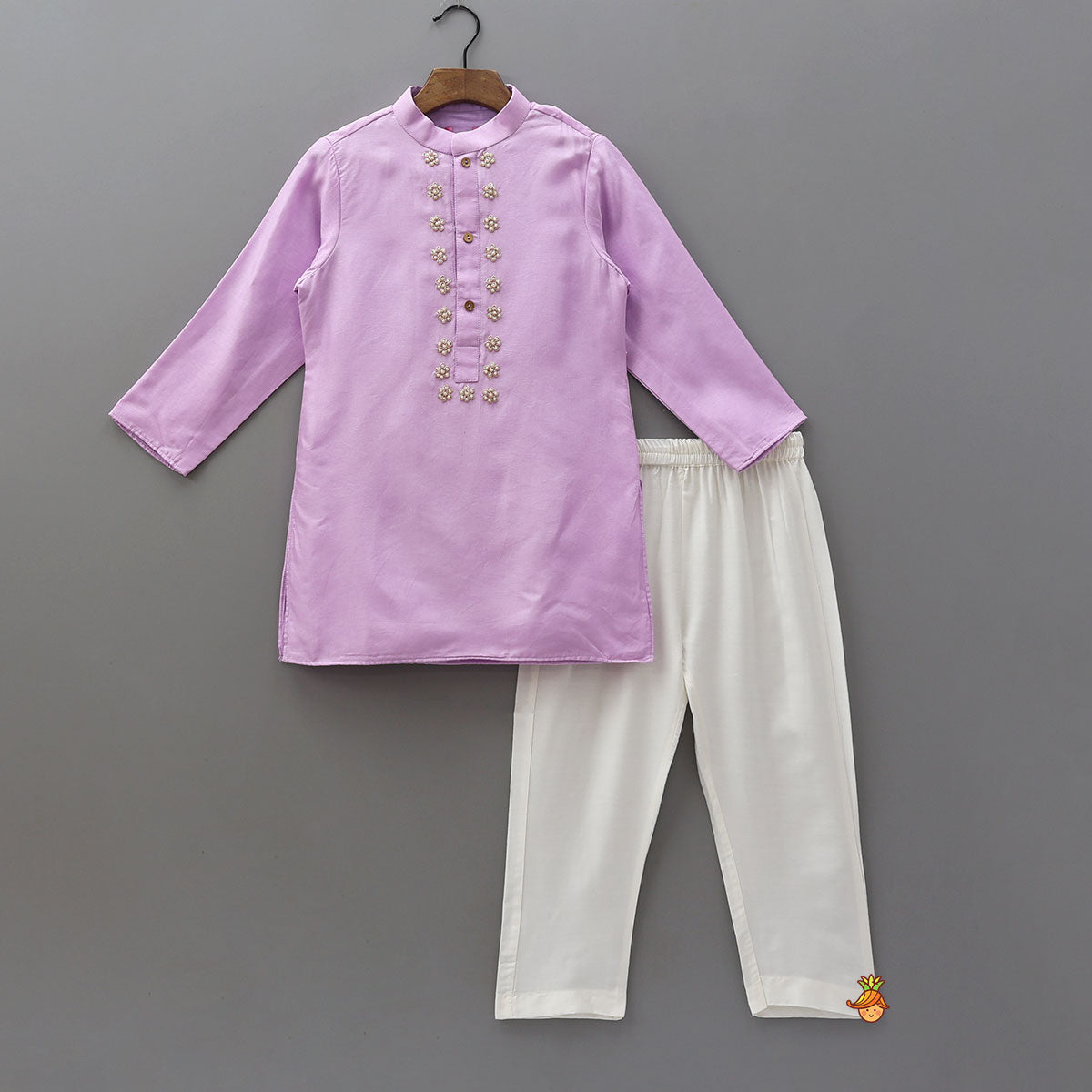 Hand-Embroidered Bead-Embellished Silk Kurta And Pyjama