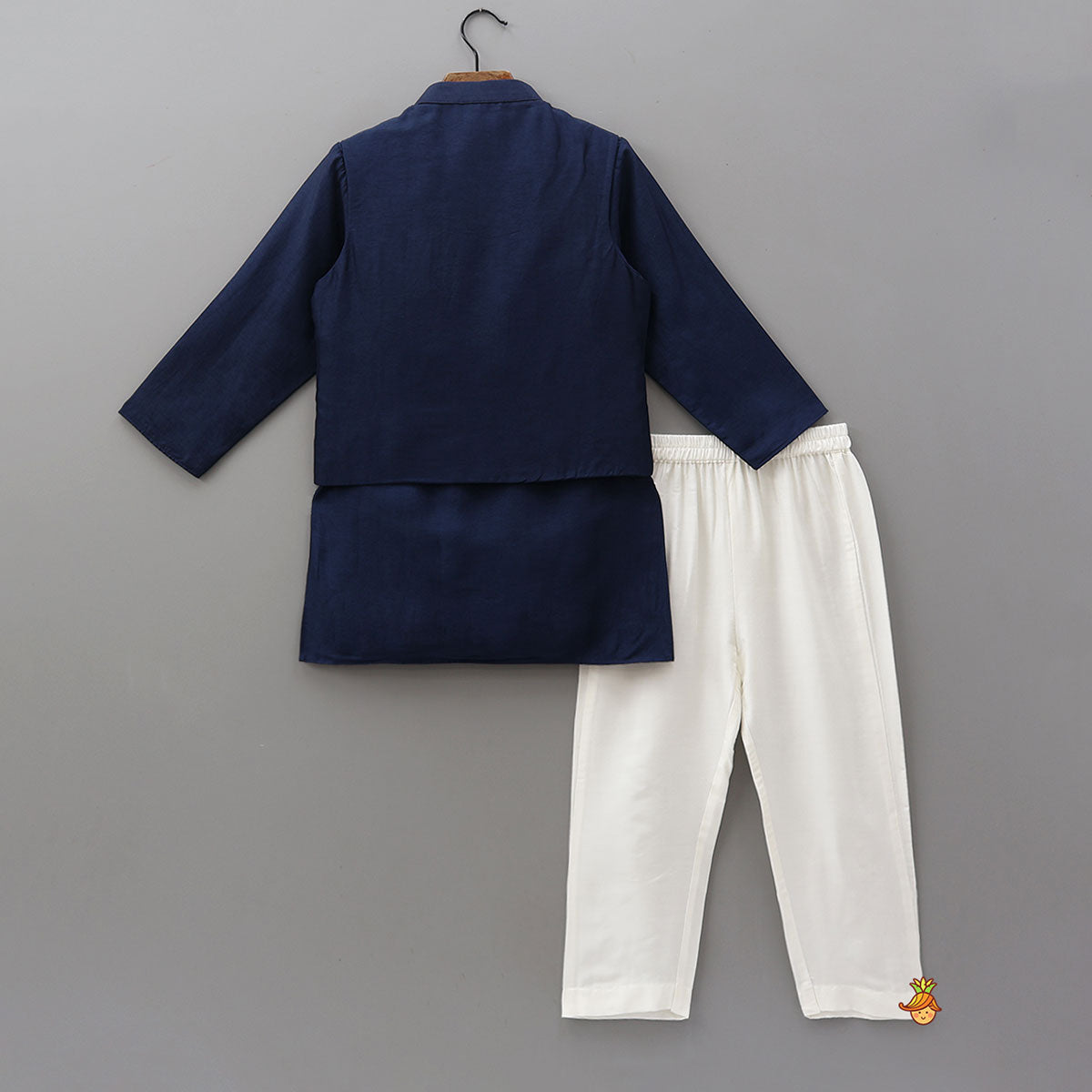 Silk Ethnic Kurta With Gota Leaf Work Jacket And Pyjama