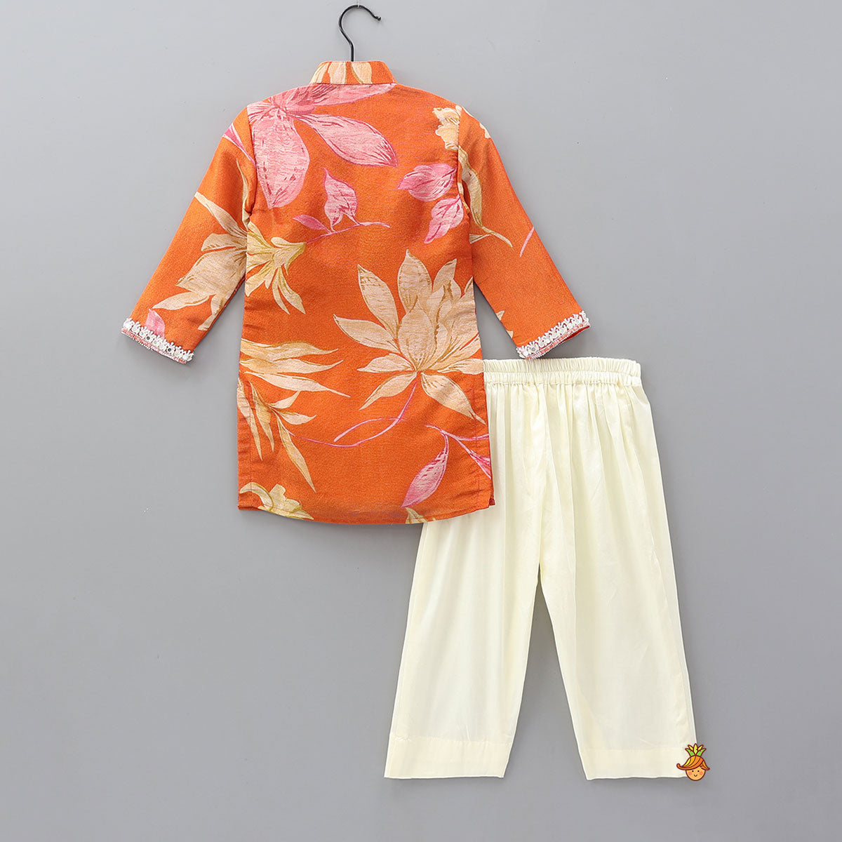 Shimmery Faux Mirror Hand Embroidered Floral Print Kurta With Pyjama
