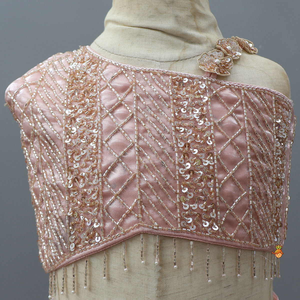 Gorgeous Sheen One Shoulder Crop Top And Lehenga With Stylish Ruffle Dupatta