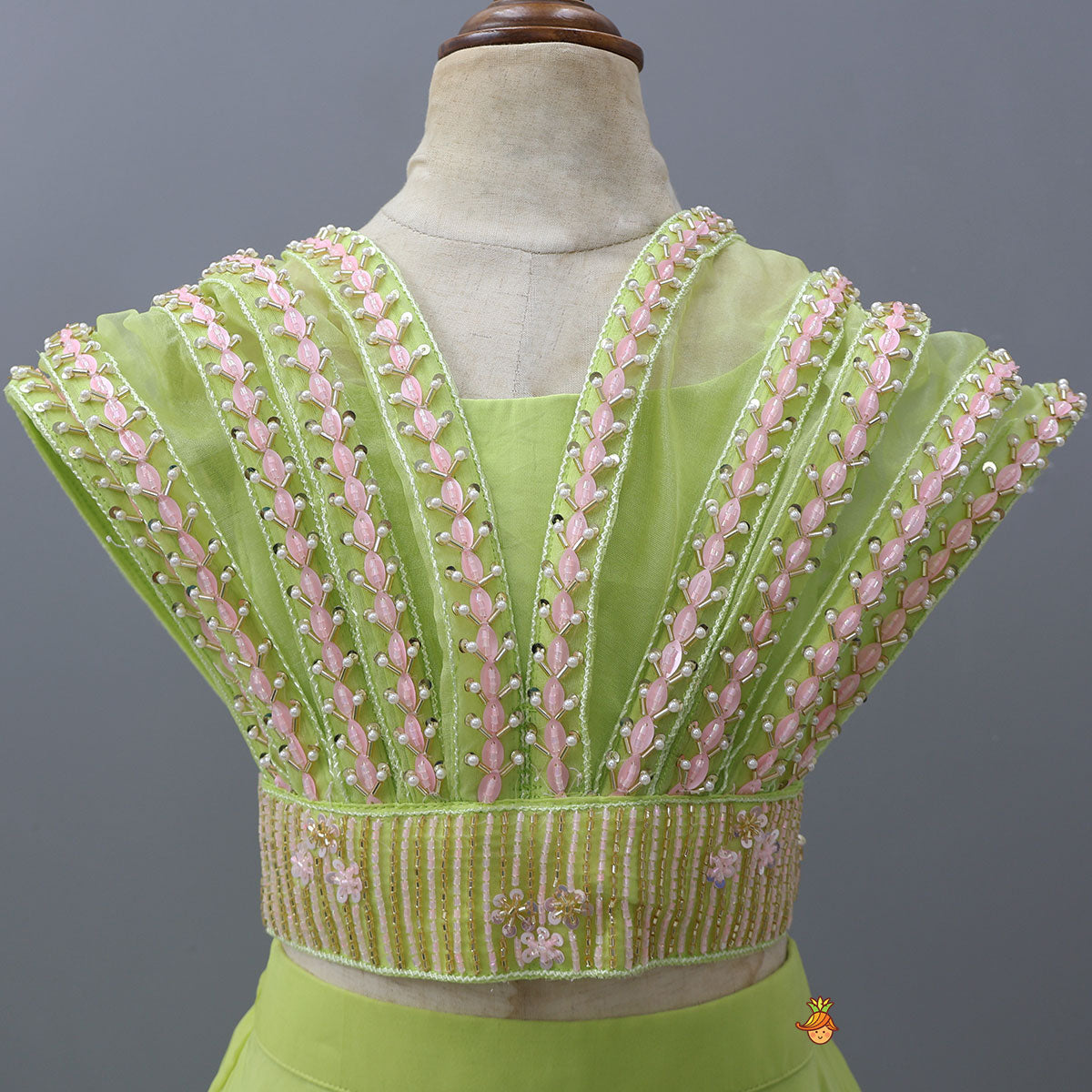 Top With Statement Cape And Floral Embroidered Flared Lehenga