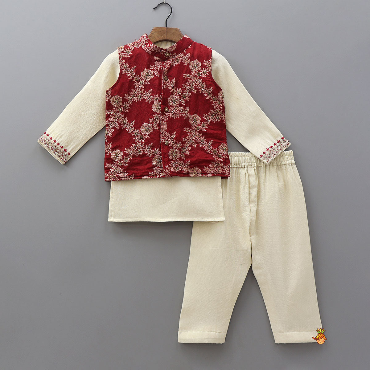 Shimmery Kurta With Contrasting Jacket And Pyjama