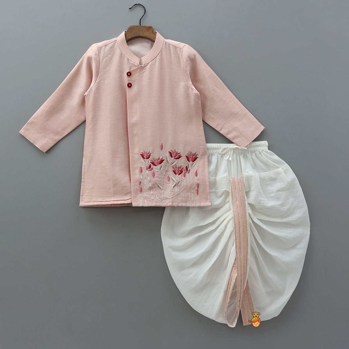 Charming Floral Embroidered Kurta And Dhoti