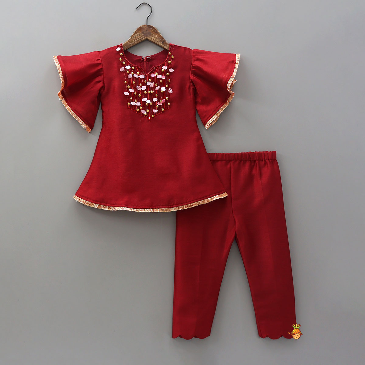 Glamorous Beaded Kurti And Scalloped Pant