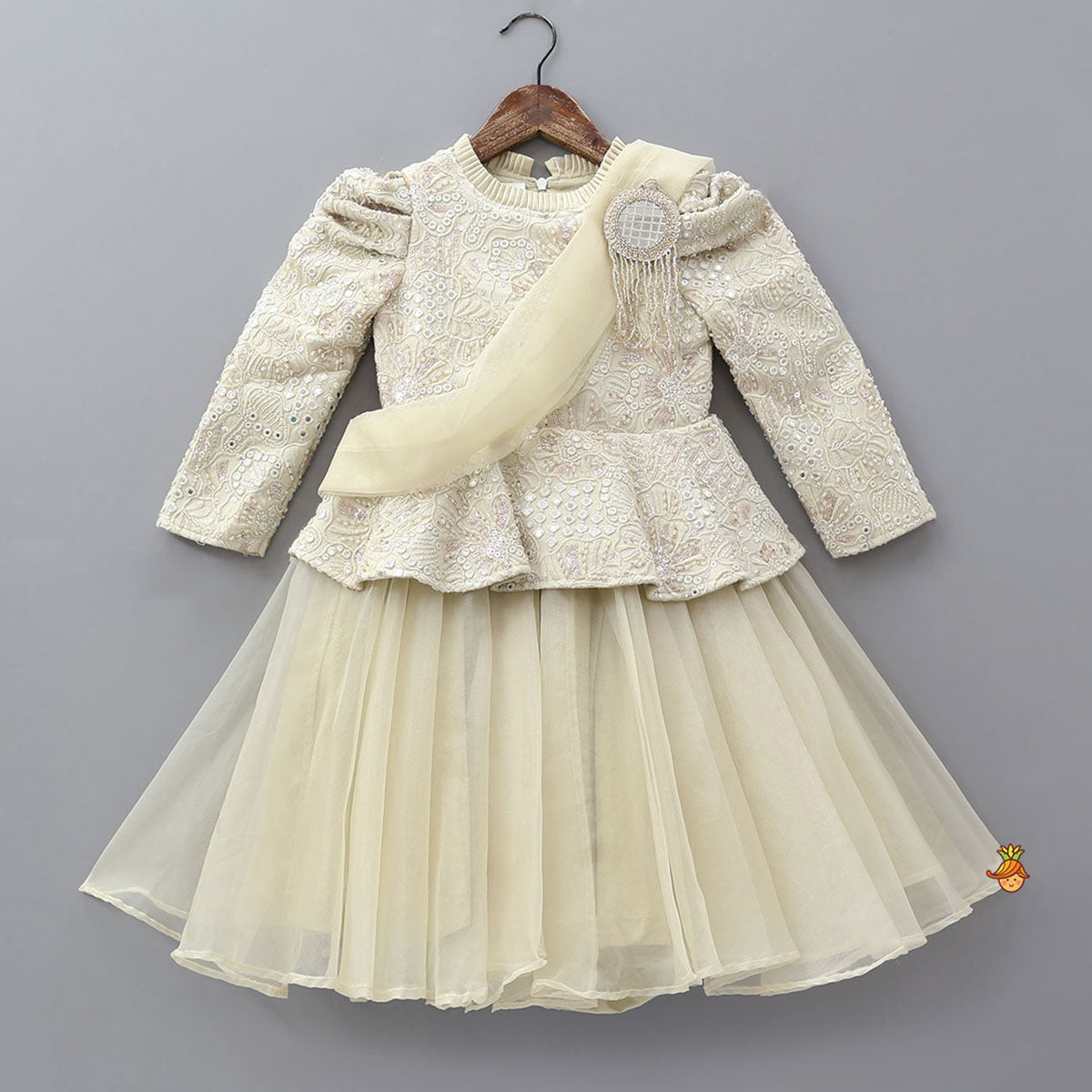 Heavy Embroidered Kurti With Attached Organza Dupatta