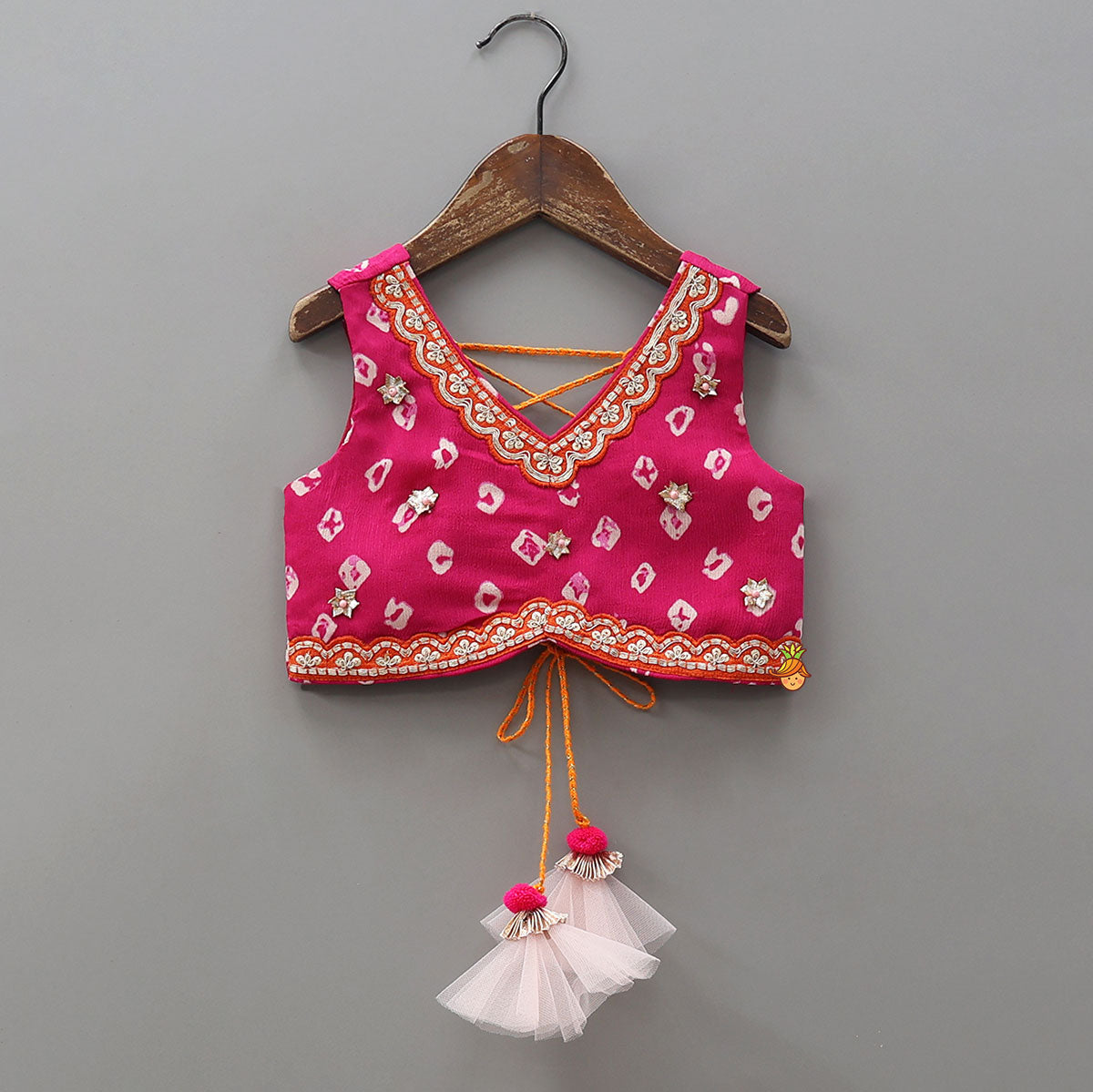 Criss-Cross Knot Tie-Up Crop Top And Lehenga With Sheen Dupatta