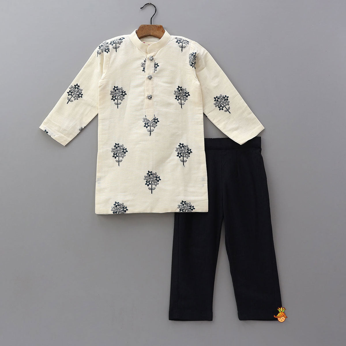 Pretty Floral Embroidered Kurta And Pyjama