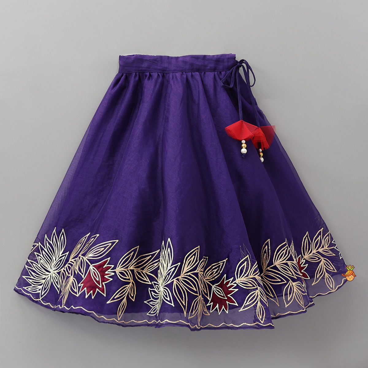 Floral Embroidered Top And Lehenga With Ruffled Dupatta