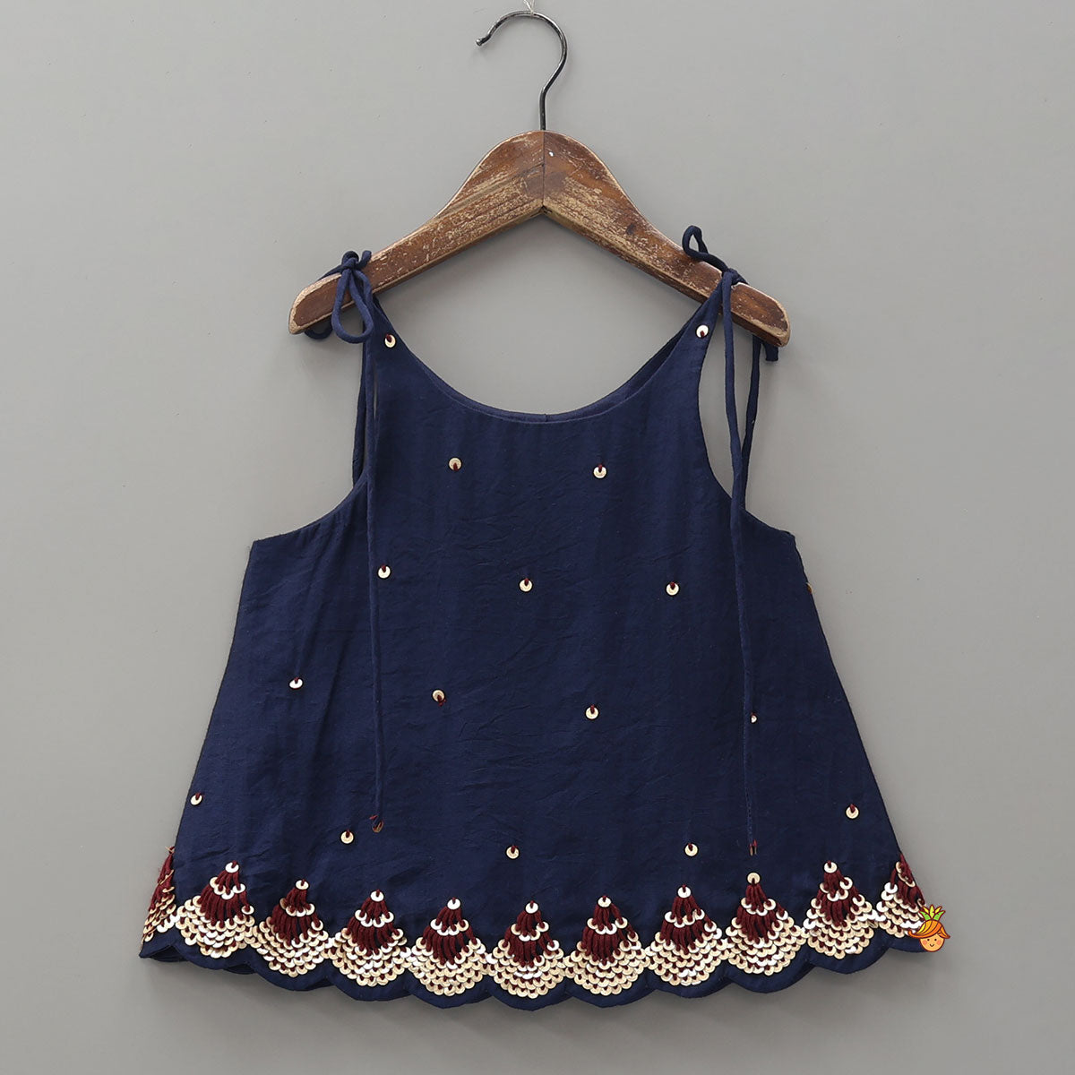 Stylish Tie-Up Hand Embroidered Scallop Top With Printed Palazzo