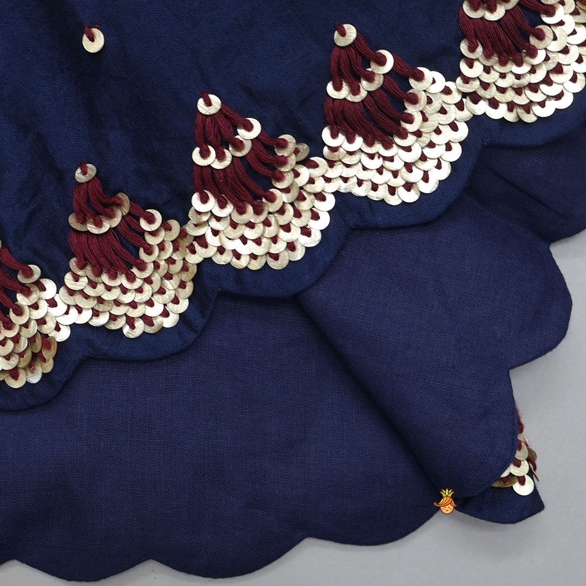 Stylish Tie-Up Hand Embroidered Scallop Top With Printed Palazzo