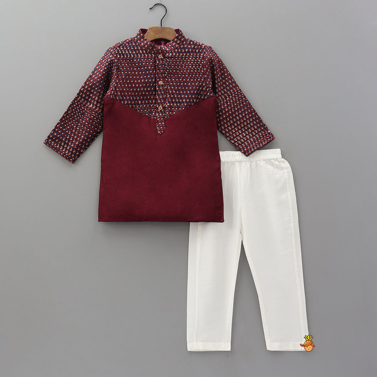 Mandarin Collar Hand Block Printed Kurta And Pyjama