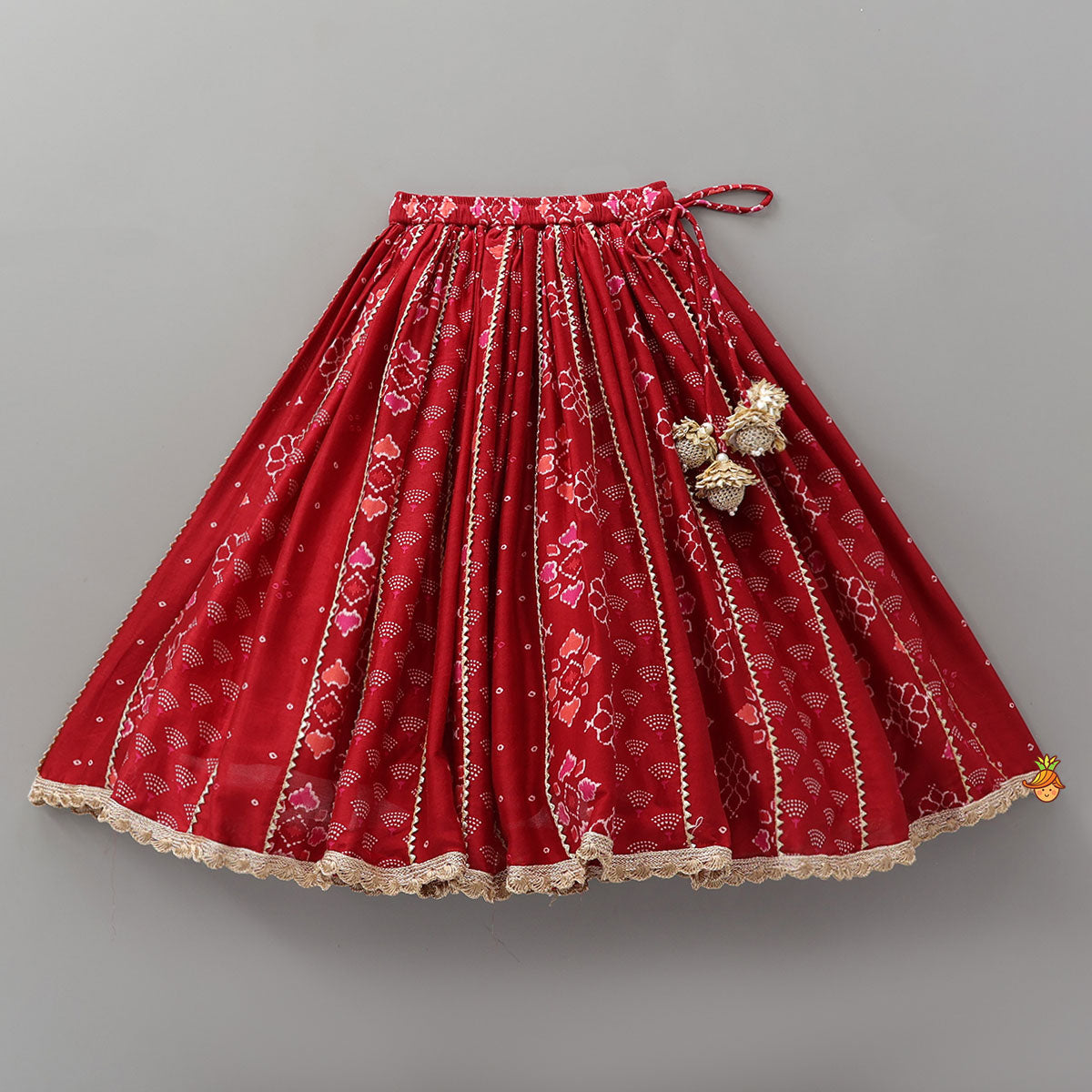 Printed Lace Work Chanderi Crop Top And Lehenga