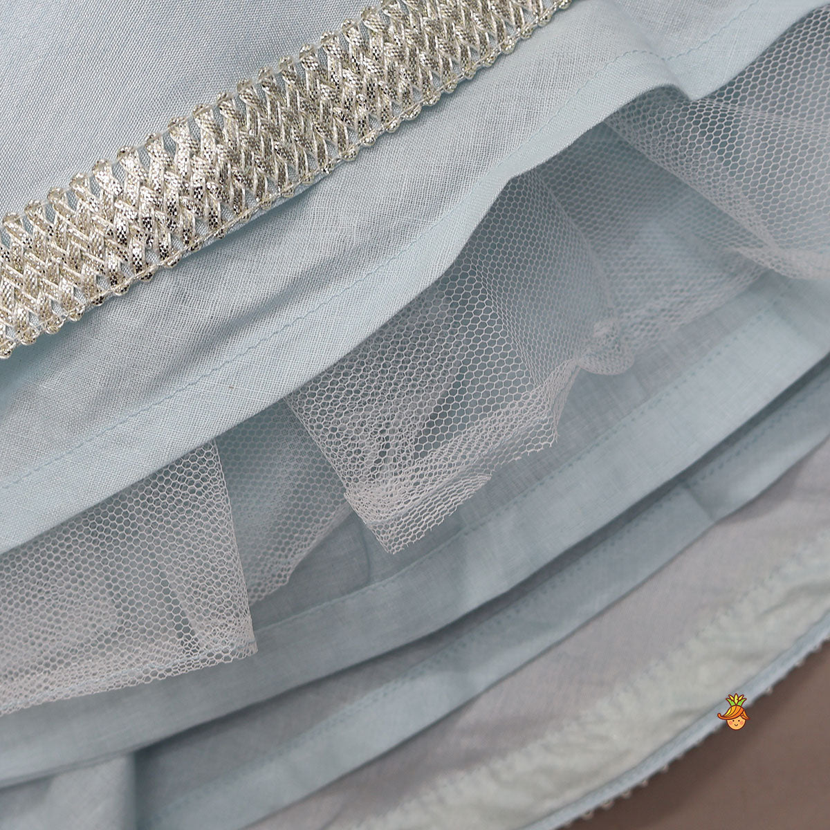 Gota Embroidered Strappy Top With Flared Lehenga And Dupatta