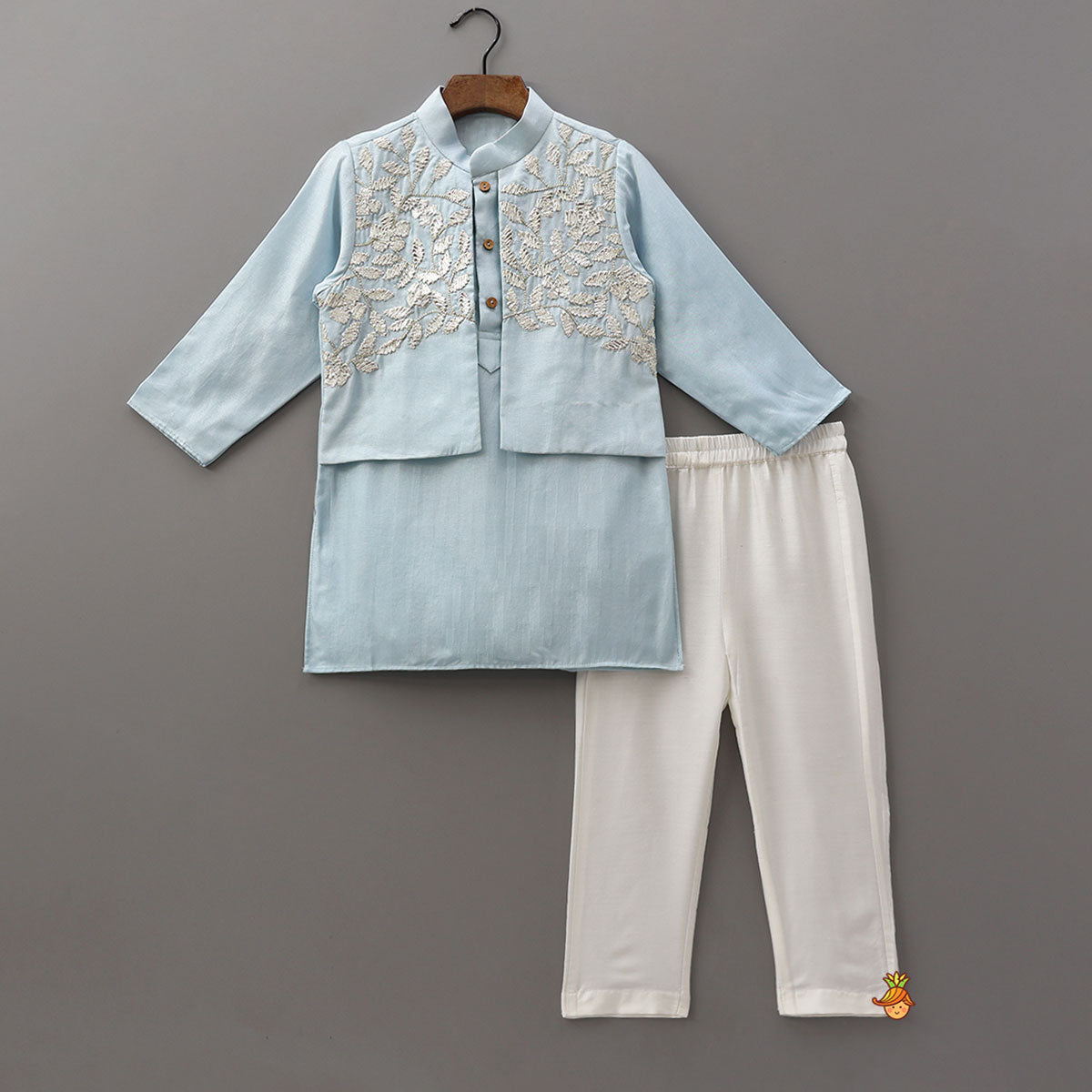 Faux Jacket Style Gota Embroidered Kurta With Pyjama