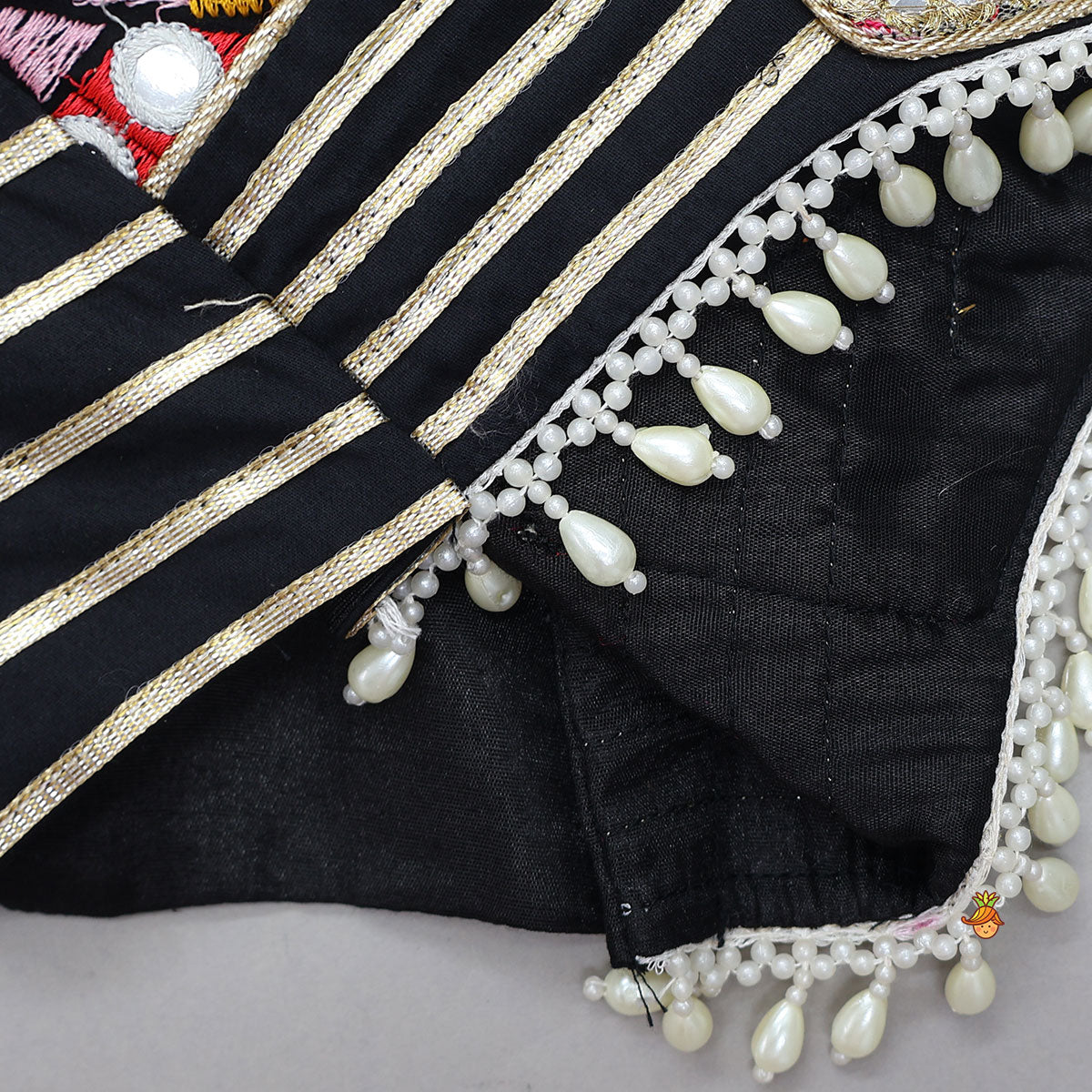 Strappy Mirror Embroidered Top With Lehenga And Bandana With Potli Bag