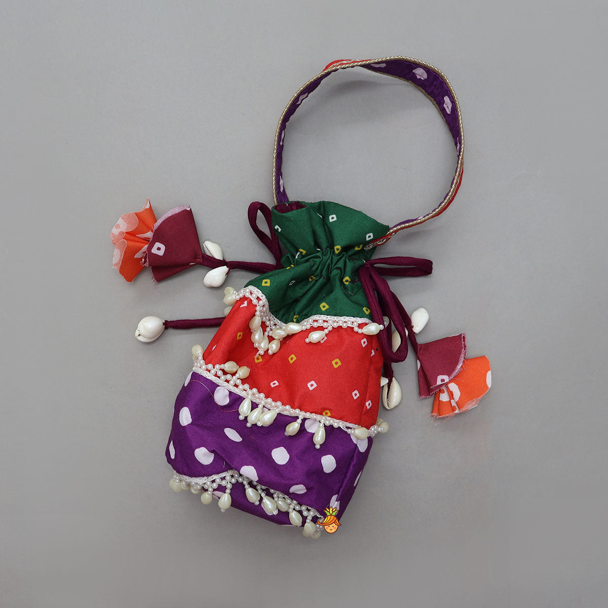 Strappy Mirror Embroidered Top With Lehenga And Bandana With Potli Bag