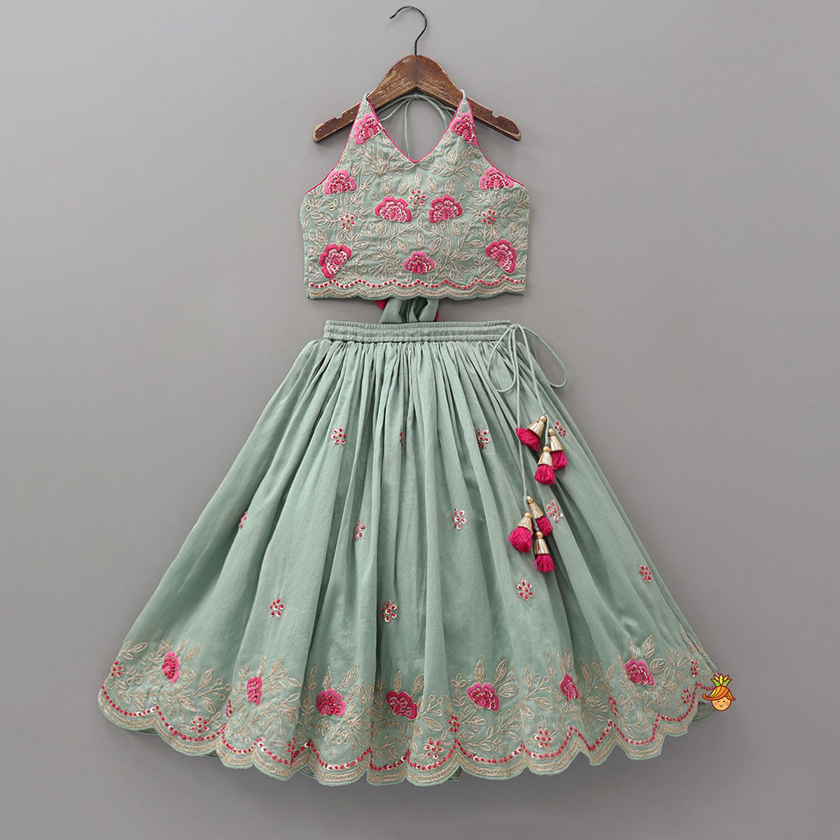 Halter Neck Crop Top And Scalloped Lehenga