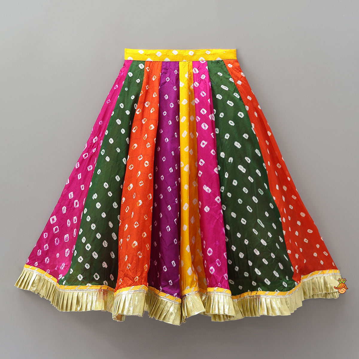 Bandhani Printed Tie-Up Strap Crop Top And Lehenga With Bandhana And Mirror Hair Clip