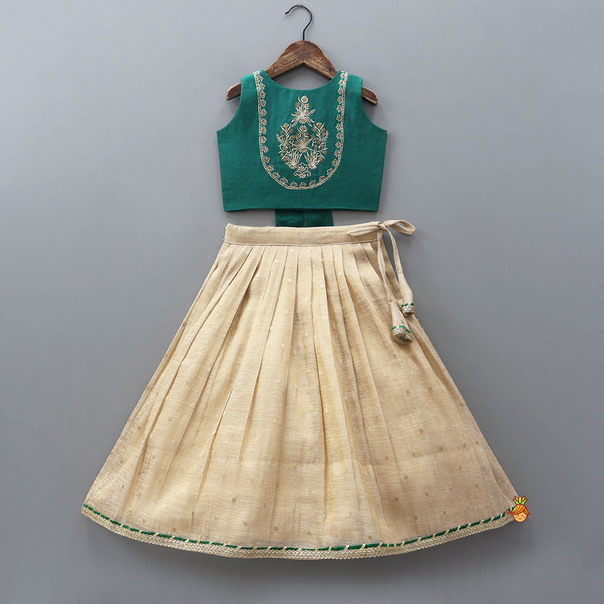 Elegant Back Bow Detail Crop Top And Pleated Lehenga
