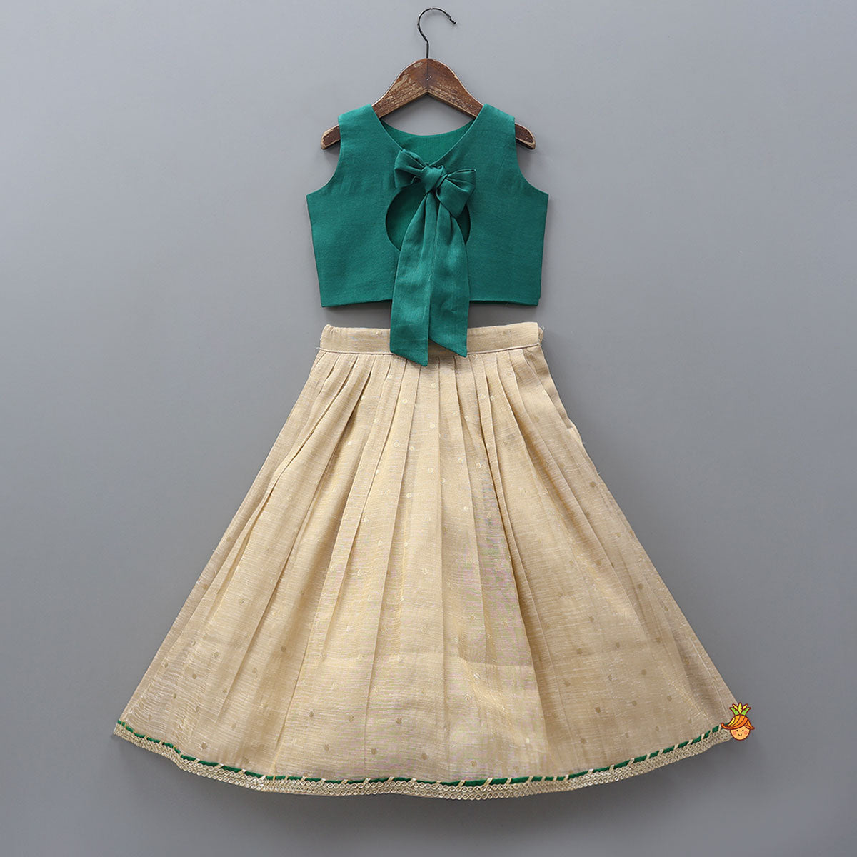 Elegant Back Bow Detail Crop Top And Pleated Lehenga