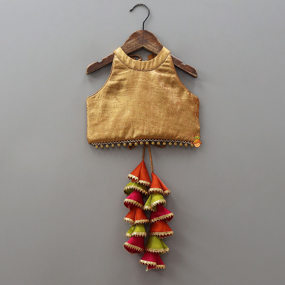 Sheen Finish Halter Neck Crop Top With Crushed Lehenga